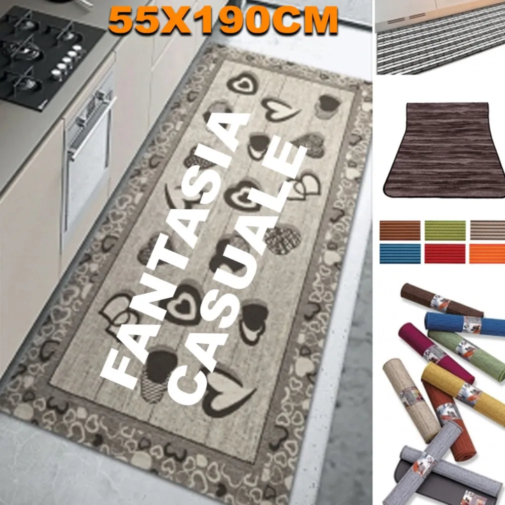 TAPPETO ANTISCIVOLO FONDO GOMMA 55x190 CM PER CUCINA BAGNO LAVABILE LAVATRICE