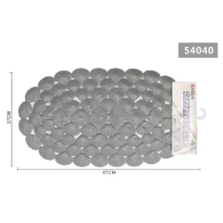 TAPPETO ANTISCIVOLO OVALE CON CONCHIGLIE GRIGIO VASCA BAGNO DOCCIA 67X37CM 54040
