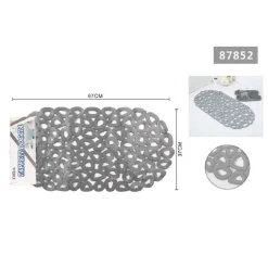 TAPPETO ANTISCIVOLO VASCA BAGNO DOCCIA OVALE BUCHI TRIANGOLARI GRIGIO 67X37CM 87852