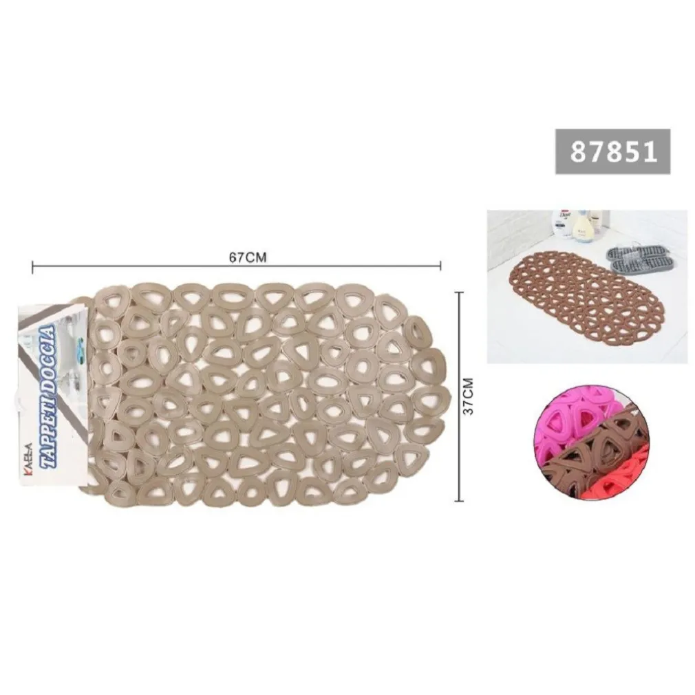TAPPETO ANTISCIVOLO VASCA BAGNO DOCCIA OVALE BUCHI TRIANGOLARI CACHI 67X37CM 87851