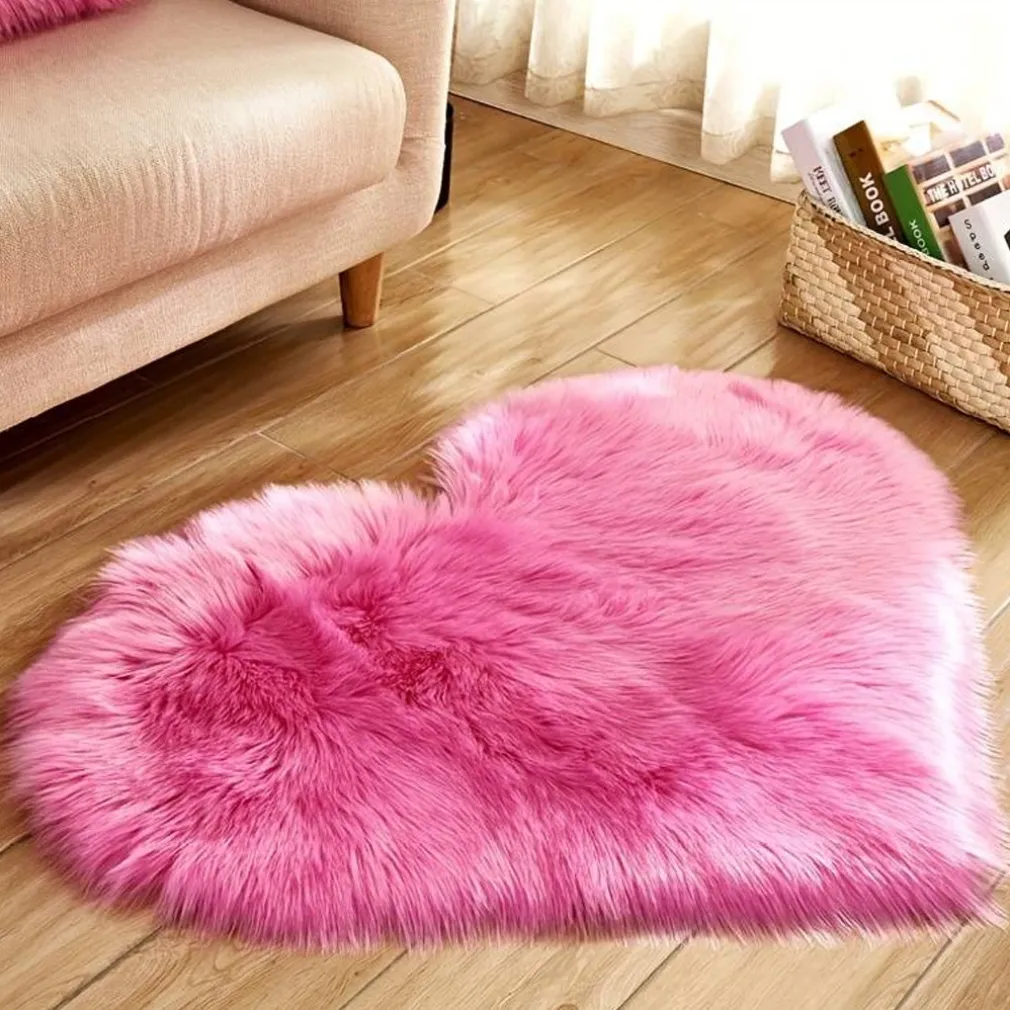 TAPPETO CUTE CUORE PELLICCIA FLUFFY VARI COLORI LIVING STANZA DA LETTO 70X90 CM