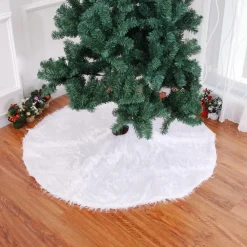 TAPPETO GONNA COPERTURA BASE ALBERO DI NATALE 120 CM PELUCHE BIANCO EFFETTO NEVE