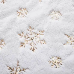 TAPPETO GONNA COPERTURA BASE ALBERO DI NATALE 80CM PELUCHE FIOCCHI DI NEVE GOLD