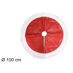 TAPPETO SOTTOALBERO NATALE GONNA COPERTURA 100CM ROSSO POIS CON PELLICCIA BIANCA