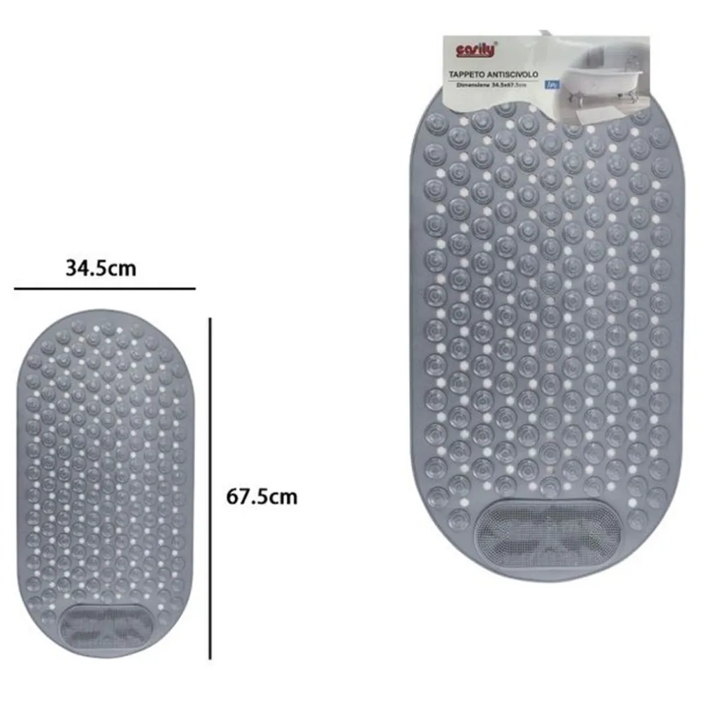 TAPPETO TAPPETINO ANTISCIVOLO PER VASCA DA BAGNO DOCCIA 34.5 X 67.5 CM GRIGIO 10791
