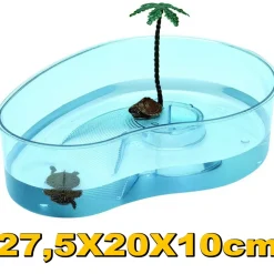 TARTARUGHIERA TRASPARENTE CON PALMA 27,5x20x10CM ACQUARIO VASCA PER TARTARUGHE