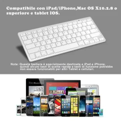 TASTIERA BLUETOOTH PER PC SAMSUNG SMARTPHONE APPLE TABLET IPAD WIRELESS KEYBOARD