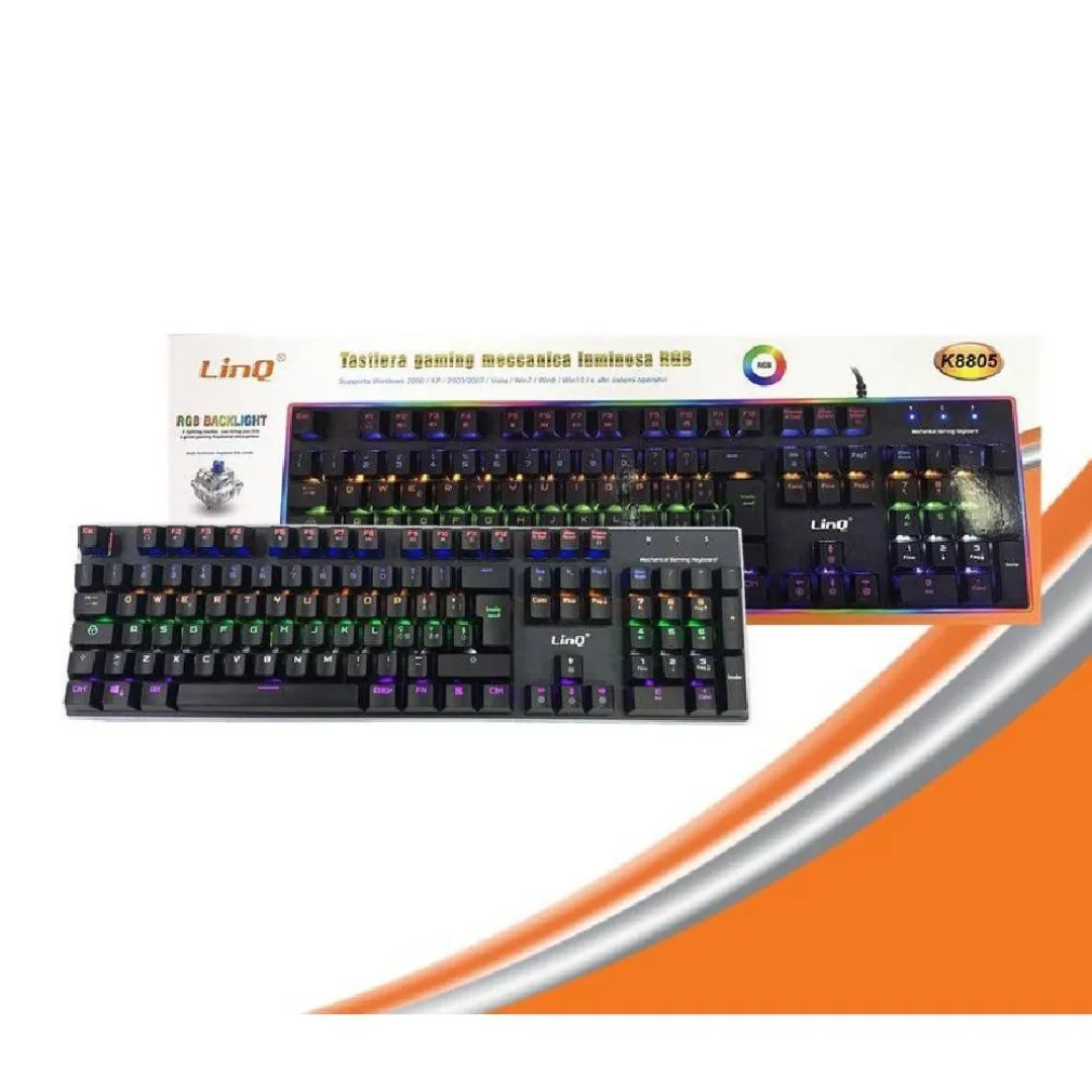 TASTIERA MECCANICA GAMING DA GIOCO RETROILLUMINATA RGB LUCE USB PC COMPUTER K8805