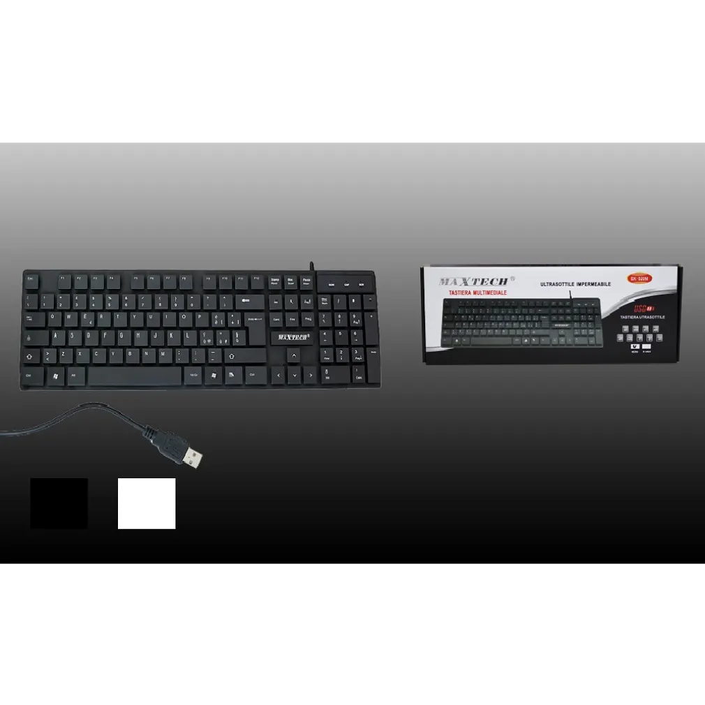 TASTIERA MULTIMEDIALE ULTRASOTTILE IMPERMEABILE USB 2.0 WINDOWS MAXTECH EK-520M