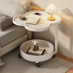 TAVOLINO MULTIFUNZIONALE A 2 LIVELLI CON RUOTE BORDO RIALZATO DESIGN MODERNO MINIMALISTA