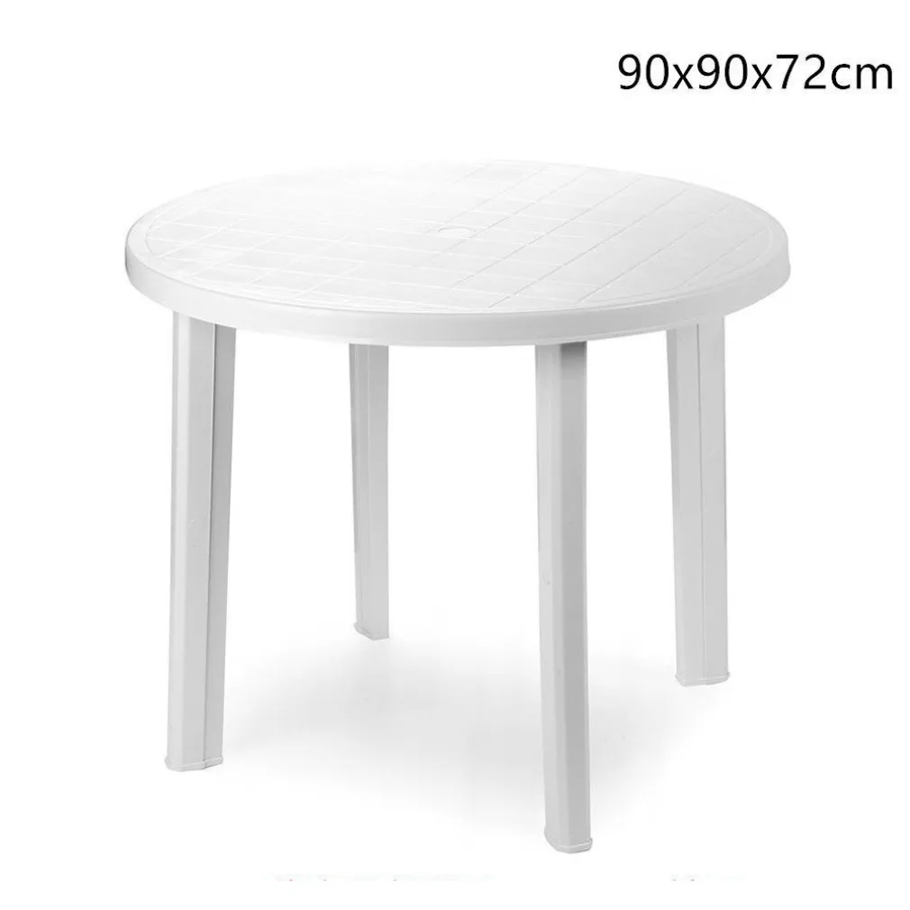 TAVOLO DA GIARDINO BIANCO ROTONDO IN PLASTICA 90X72CM RESISTENTE ARREDO ESTERNO 008942