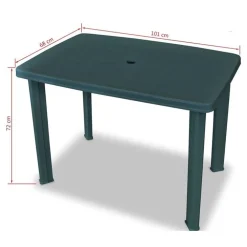 TAVOLO DA GIARDINO VERDE ESTERNO RESISTENTE 101X68XH72CM CON FORO OMBRELLONE 023738