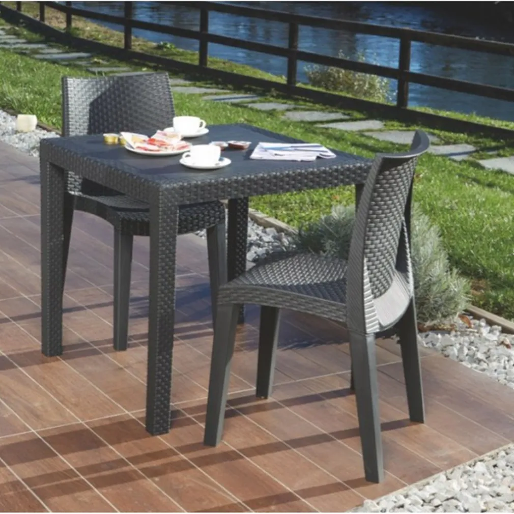 TAVOLO TAVOLINO QUADRATO EFFETTO FINTO RATTAN VIMINI ANTRACITE 79X79X72CM BAR CASA 052024