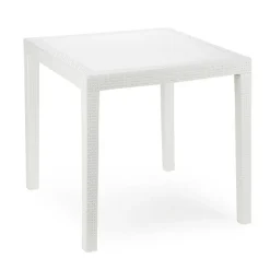 TAVOLO TAVOLINO QUADRATO EFFETTO FINTO RATTAN VIMINI BIANCO 79X79X72CM BAR CASA 052000