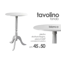 TAVOLO TAVOLINO 50X45CM LEGNO TONDO BIANCO MODERNO CLASSICO SHABBY CHIC 689307
