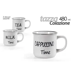 TAZZA CAFFE' COLAZIONE CUCINA DECORATA 3 DECORI ASSORTITI 480ML 9,9X7,5CM 783999