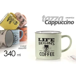 TAZZA CAPPUCCINO CAFFÈ LIFE IN CERAMICA 340ML 340CC VARI COLORI ASSORTITI 719219