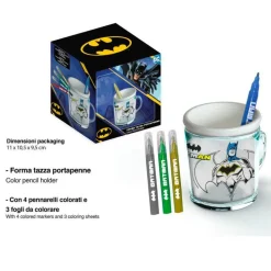 TAZZA PORTAPENNE DA COLORARE BATMAN SUPEREROI BICCHIERE PORTA PENNARELLI COLORI