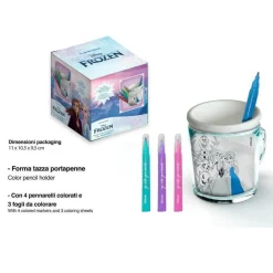 TAZZA PORTAPENNE DA COLORARE DISNEY FORZEN BICCHIERE PORTA PENNARELLI COLORI
