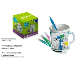 TAZZA PORTAPENNE DA COLORARE STITCH DISNEY BICCHIERE PENNARELLI COLORI REGALO