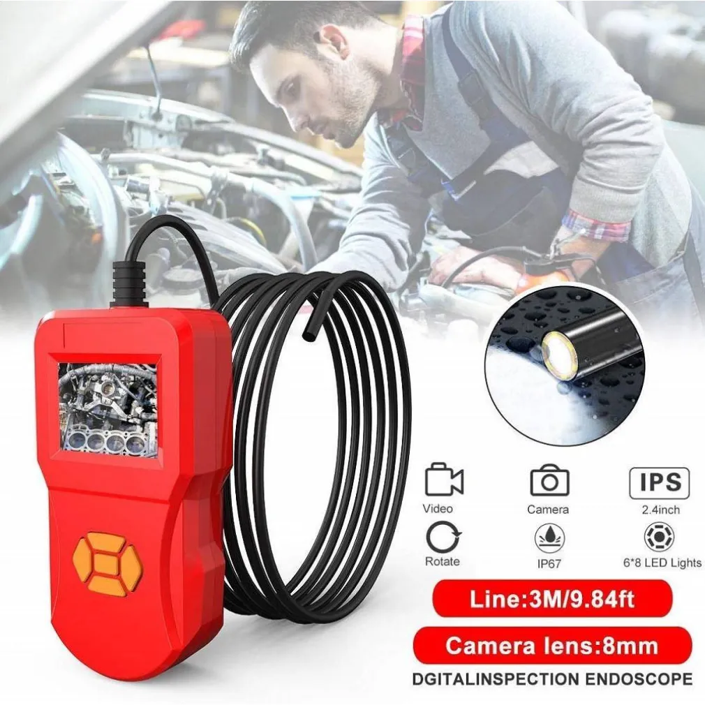 TELECAMERA CON MONITOR ENDOSCOPICA 3MT 8MM FLESSIBILE LCD 2.4" IP67