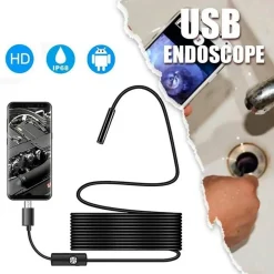 TELECAMERA ENDOSCOPICA 5 MT TYPE-C USB MINI USB F FLESSIBILE IMPERMEABILE 6 LED