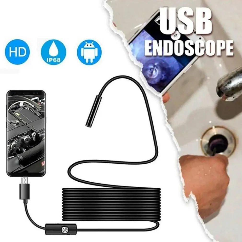 TELECAMERA ENDOSCOPICA 5 MT TYPE-C USB MINI USB F FLESSIBILE IMPERMEABILE 6 LED