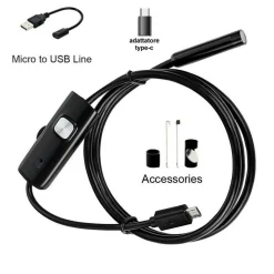 TELECAMERA ENDOSCOPICA 5 MT TYPE-C USB MINI USB F FLESSIBILE IMPERMEABILE 6 LED