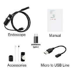 TELECAMERA ENDOSCOPICA 5 MT TYPE-C USB MINI USB F FLESSIBILE IMPERMEABILE 6 LED