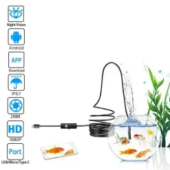 TELECAMERA ENDOSCOPICA 5 MT TYPE-C USB MINI USB F FLESSIBILE IMPERMEABILE 6 LED