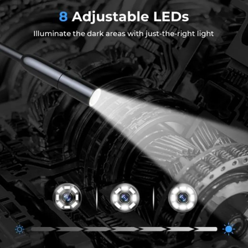 TELECAMERA ENDOSCOPICA ISPEZIONE CAVO 5MT IMMAGINE 1080P BATTERIA 2600MAH 8 LED