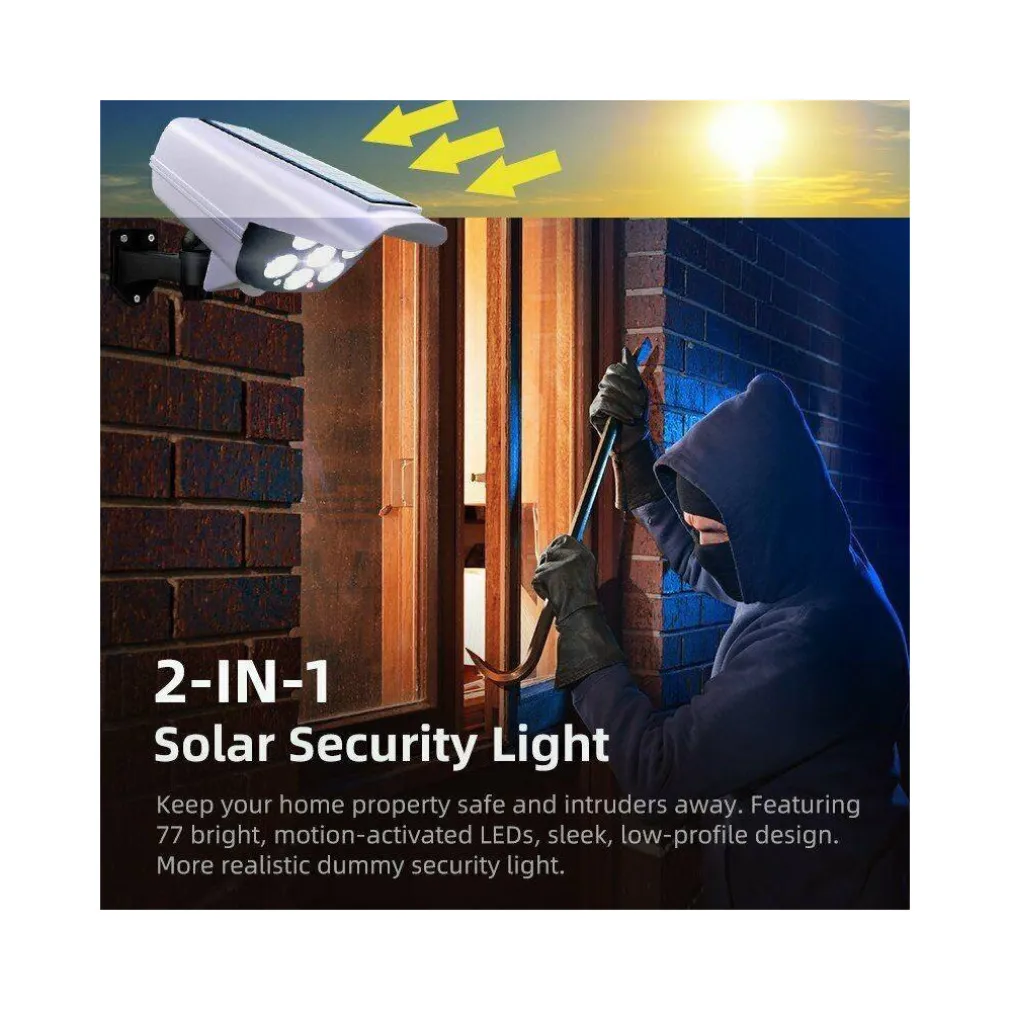 TELECAMERA FINTA PANNELLO SOLARE CON SENSORE DI MOVIMENTO 77 LED FARETTO LUCE