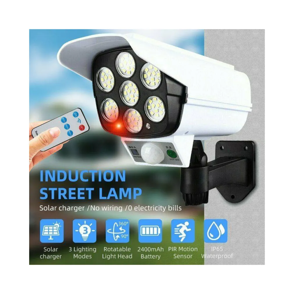 TELECAMERA FINTA PANNELLO SOLARE CON SENSORE DI MOVIMENTO 77 LED FARETTO LUCE