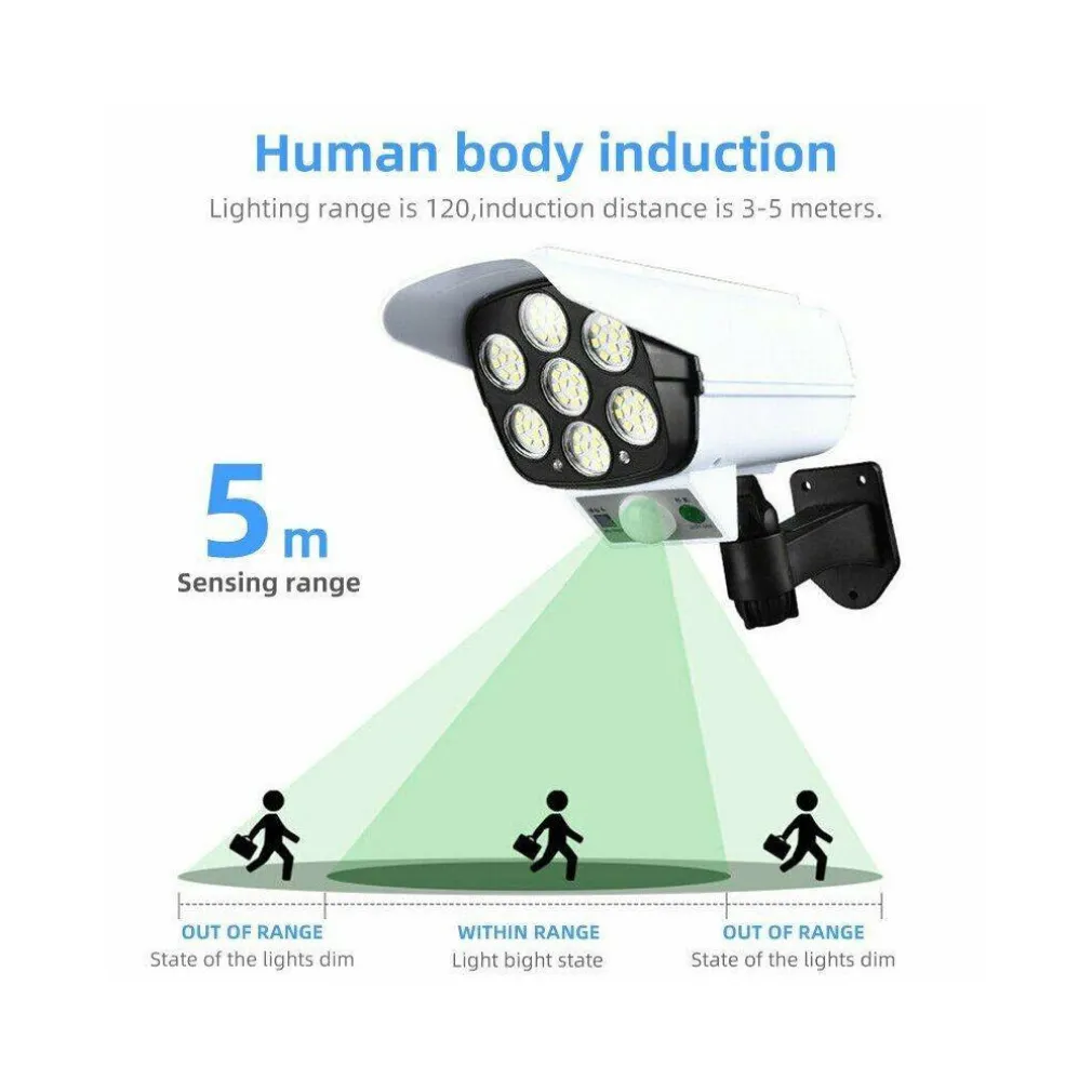 TELECAMERA FINTA PANNELLO SOLARE CON SENSORE DI MOVIMENTO 77 LED FARETTO LUCE