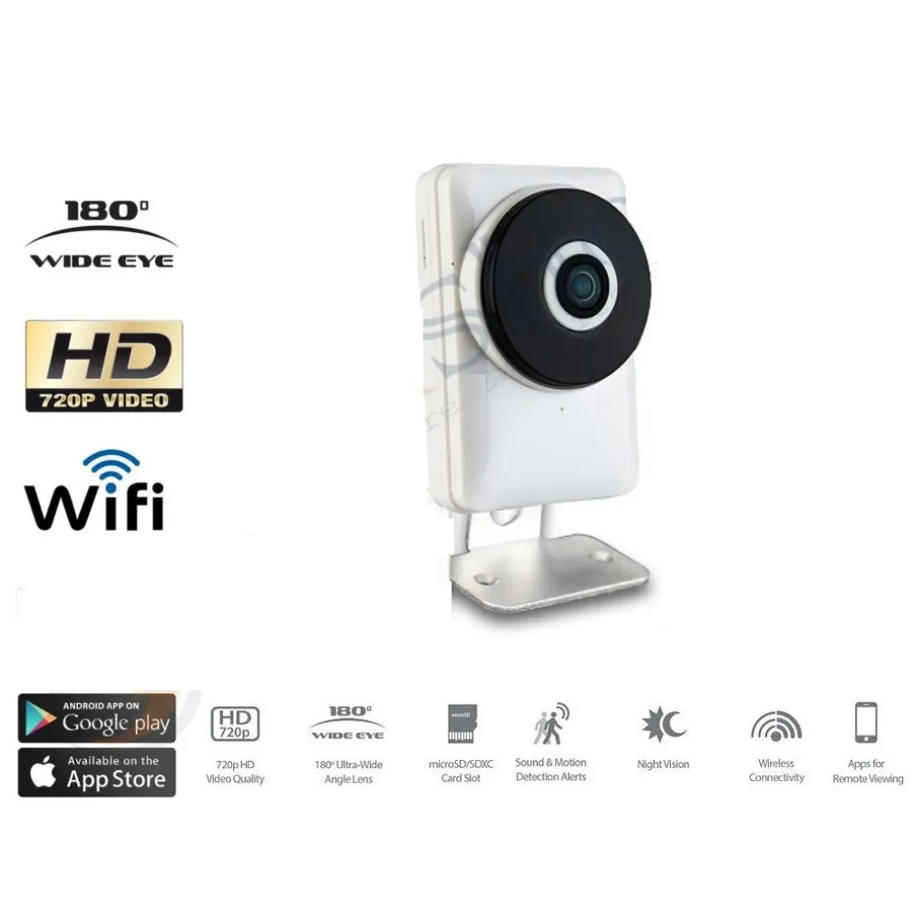 TELECAMERA IP CAM 1 MPX 720P WIRELESS WIFI REGISTRA MICRO SD WIDE EYE 180 GRADI
