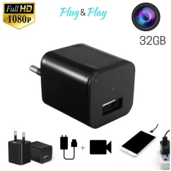 TELECAMERA NASCOSTA SPYCAM CARICATORE BATTERIA SMARTPHONE ADATTATORE USB 32GB HD