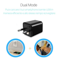 TELECAMERA NASCOSTA SPYCAM CARICATORE BATTERIA SMARTPHONE ADATTATORE USB 32GB HD