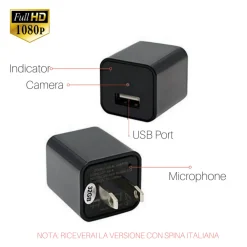 TELECAMERA NASCOSTA SPYCAM CARICATORE BATTERIA SMARTPHONE ADATTATORE USB 32GB HD
