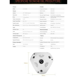 TELECAMERA WIFI PANORAMICA IP GRANDANGOLO 360° VRCAM FISHEYE 4 TELECAMERE IN 1