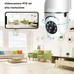 TELECAMERA WIRELESS CON SPINA 360° RILEVAMENTO MOVIMENTO TRACCIAMENTO AUTOMATICO
