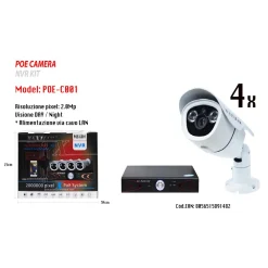 TELECAMERE 4 CANALI VIDEOSORVEGLIANZA SMARTPHONE APP GRATIS FULL HD MAXTECH POE-C001