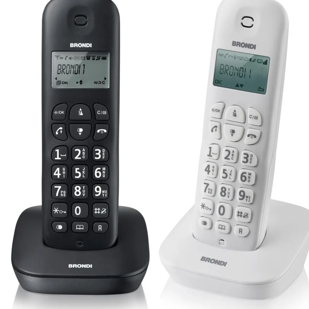 TELEFONO CORDLESS BRONDI GALA NERO O BIANCO FISSO CASA AMPIO DISPLAY TASTI GRAND