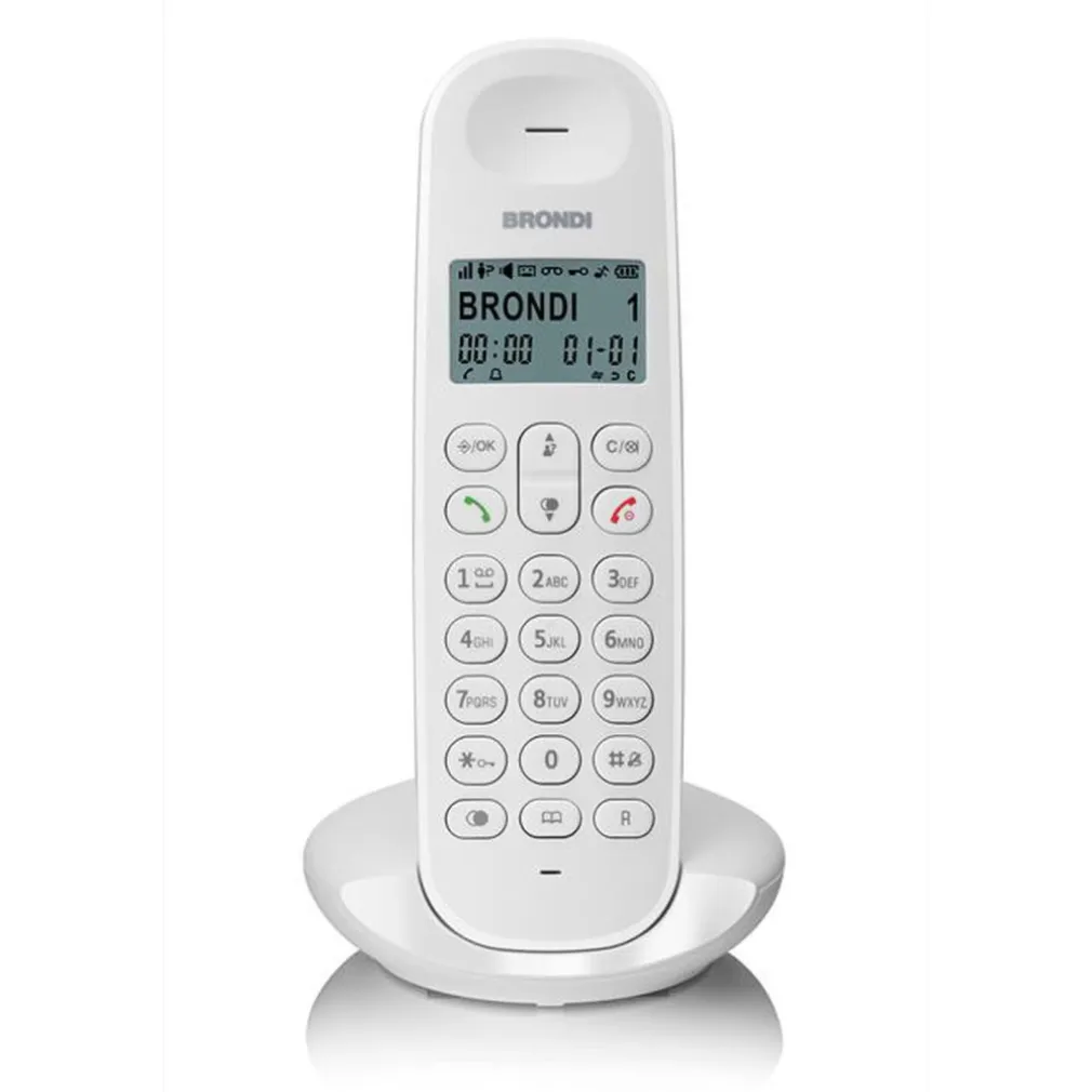 TELEFONO CORDLESS BRONDI LOTUS BIANCO NERO RETROILLUMINATO CON SVEGLIA VIVAVOCE