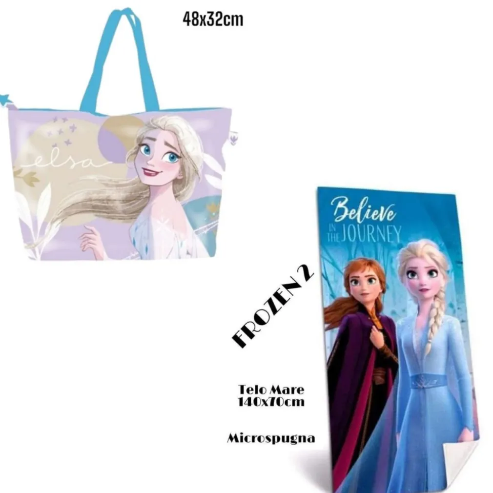 TELO MARE IN COTONE FROZEN 2 + BORSA DA SPIAGGIA ASCIUGAMANO PER MARE PISCINA