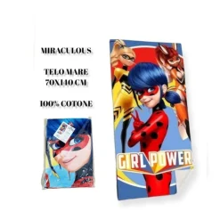 TELO MARE IN COTONE MIRACULOUS LADY BUG  ASCIUGAMANO MARE PISCINA BAMBINI