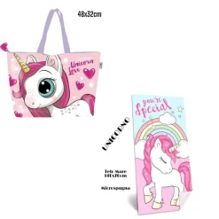 TELO MARE IN COTONE UNICORNI + BORSA MARE COORDINATA ASCIUGAMANO MARE PISCINA