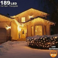 TENDA CASCATA LUMINOSA BIANCO CALDO 510X90CM ESTERNO PROLUNGABILE A 15MT 189LED