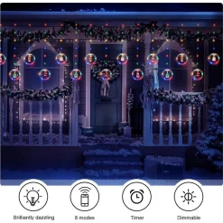 TENDA CATENA LUMINOSA 3MT USB LUCI NATALE TELECOMANDO 10 ADDOBBI NATALIZI FINESTRA