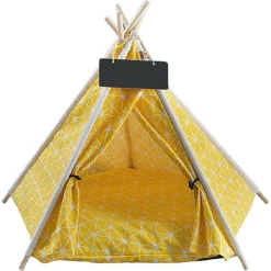 TENDA CUSCINO PIEGHEVOLE GIALLO GRANDE ANIMALI DOMESTICI GATTO CANE 60X60X90CM