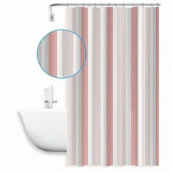 TENDA DOCCIA ANTIMUFFA RIGHE ROSA IMPERMEABILE 180X200 CM CON ANELLI BAGNO 59813